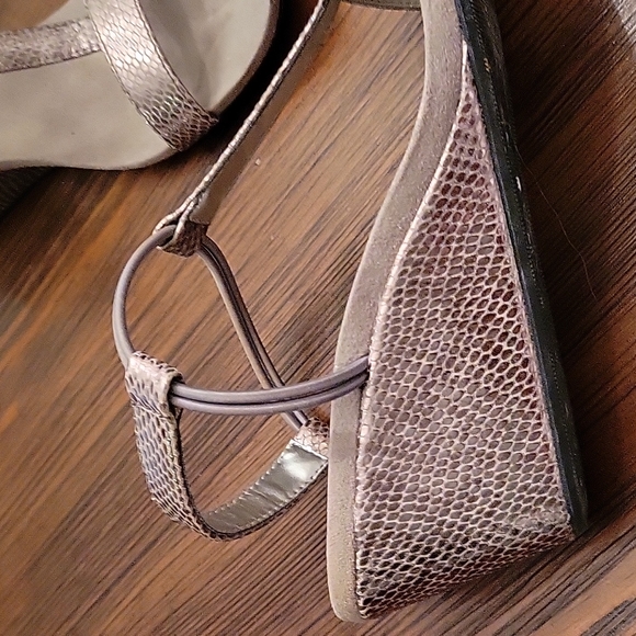 Metallic Champagne Snake Print Wedge Sandal - Picture 2 of 6